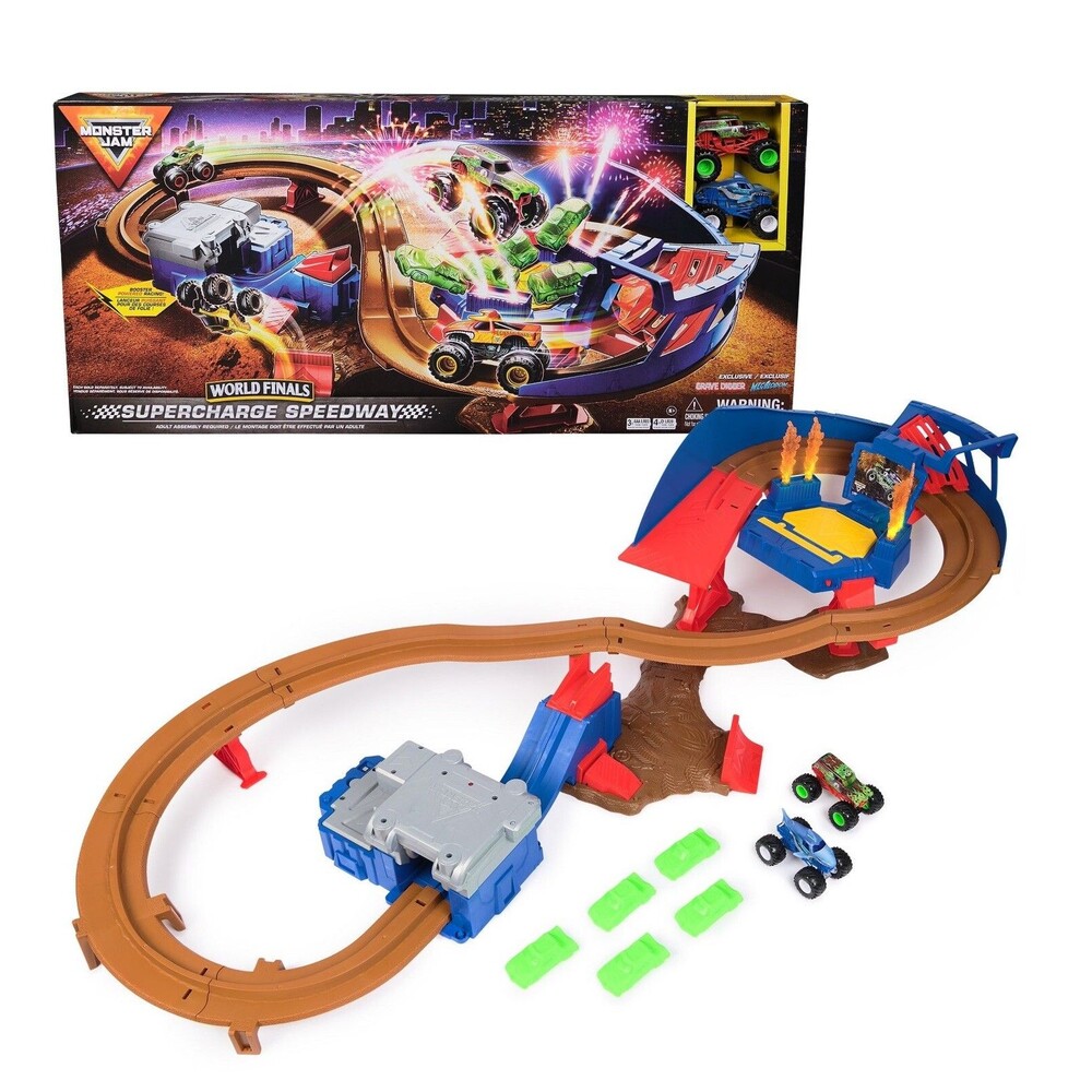 Monster Jam Supercharge Speedway Playset Megalodon & El Toro Loco Monster Trucks